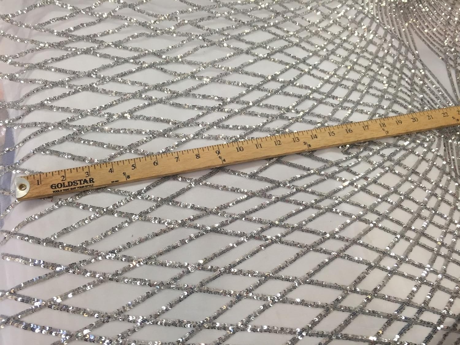 Silver Venom Diamond Web Embroider With Sequins On A White Mesh-Sold By The Yard