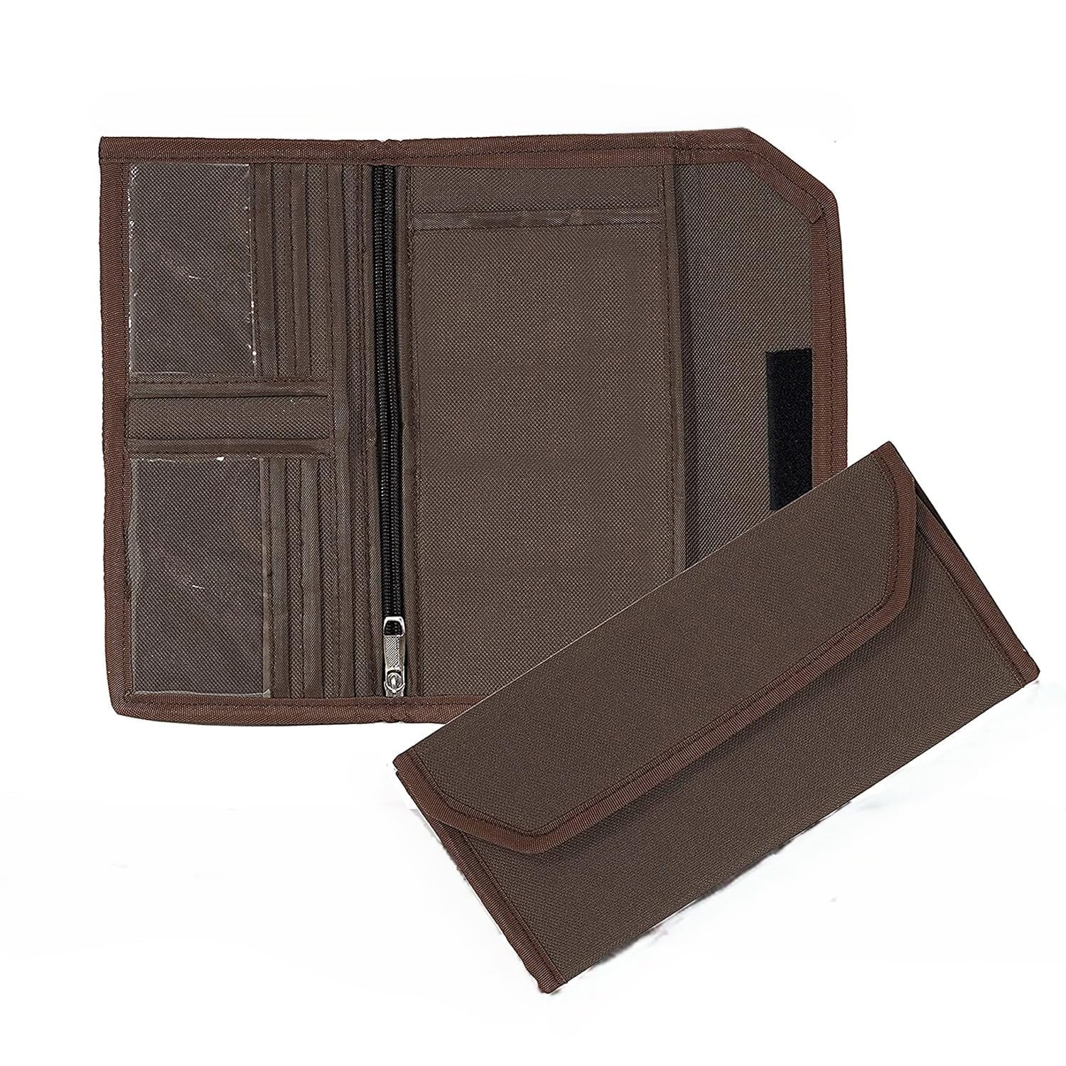 Storite Two Wheeler/Car Document Holder, Vehicle Document Storage Wallet for Registration & Insurance Card, Driving Licence, RC Book, PUC, Brown, 23.5 x 11 cm