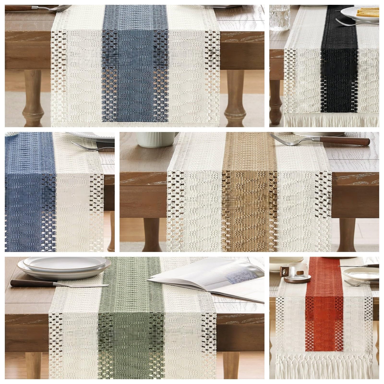 1 runner da tavolo alla moda, stile bohémien, stile rustico, in stile rustico, lavabile, decorazione da tavolo, per feste, compleanni, matrimoni (kaki 4, 30 x 350 cm)