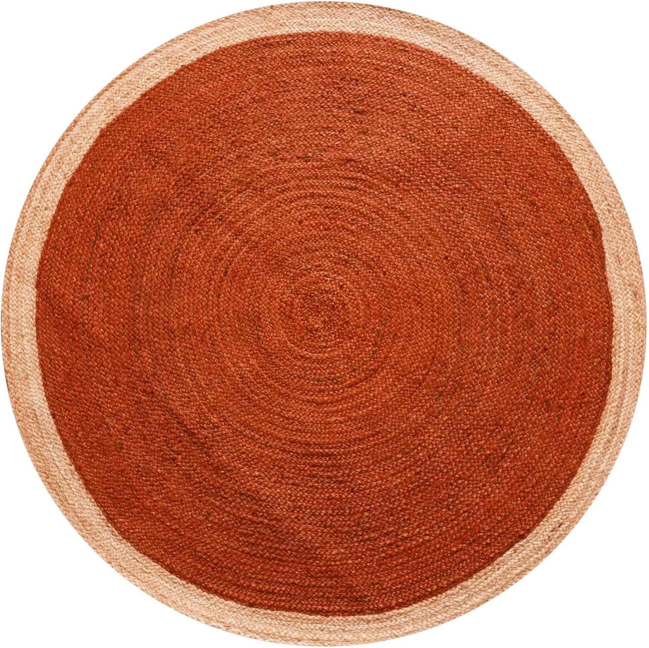 Round Jute Area Rug with Color Center, Handwoven Style Natural Fiber Floor Mat for Living Room Bedroom Entryway Boho Indoor Decor Circular Carpet