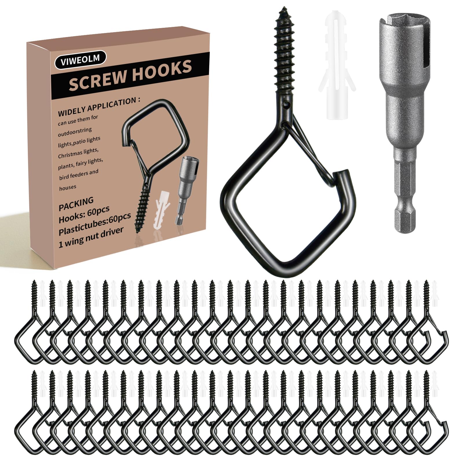 Photo 1 of Viweolm 60 Pcs Black Eye Hooks Screw Heavy Duty,Ceiling Hooks for Hanging Plants,String Lights,Cup,Wind Chime,Bird Feeders. Plant Hanger Indoor&Outdoor