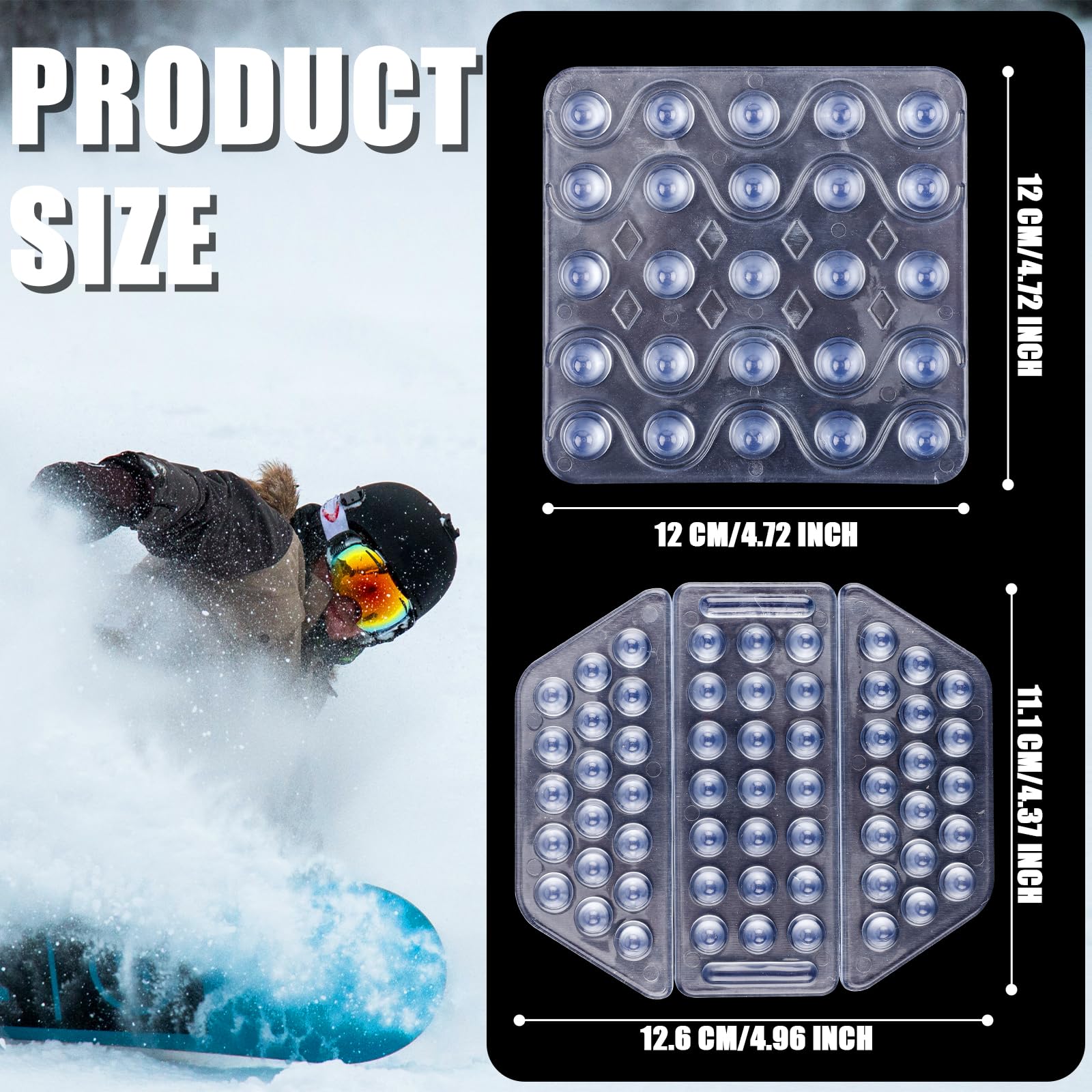 BOXOB 4pcs Pad Snowboard Antidérapant, Transparent Anti-Dérapage Stomp Pad Snowboard Auto-adhésif Clear Stomp Pad Hiver Accessoires de Ski pour Snowboard Hommes Femmes