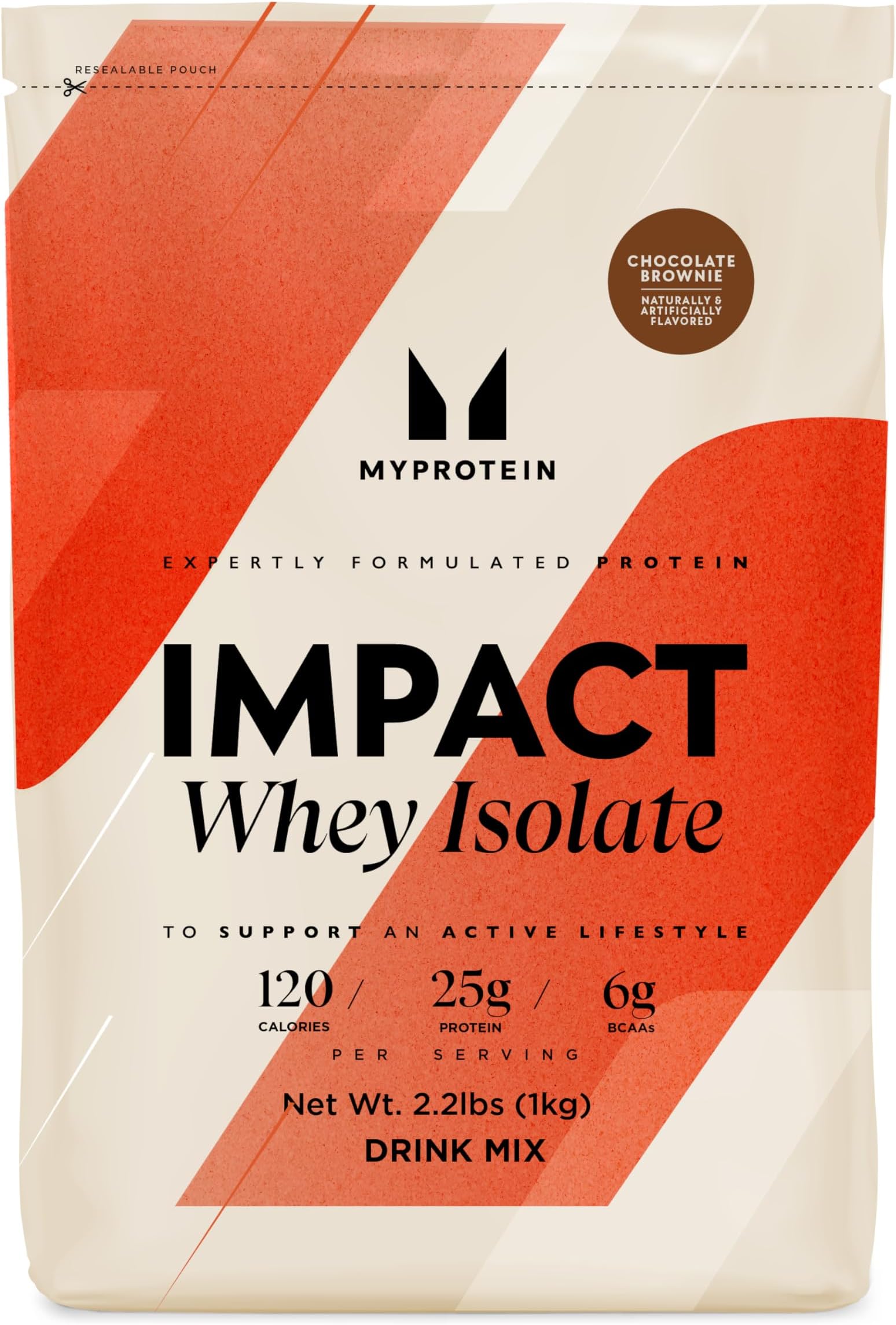Impact Whey Protein Isolate, 2.2 Lbs (30 Servings) Chocolate Brownie, 25g Protein & 6g BCAA Per Serving, Gluten-Free Shake for Muscle Strength & Recovery