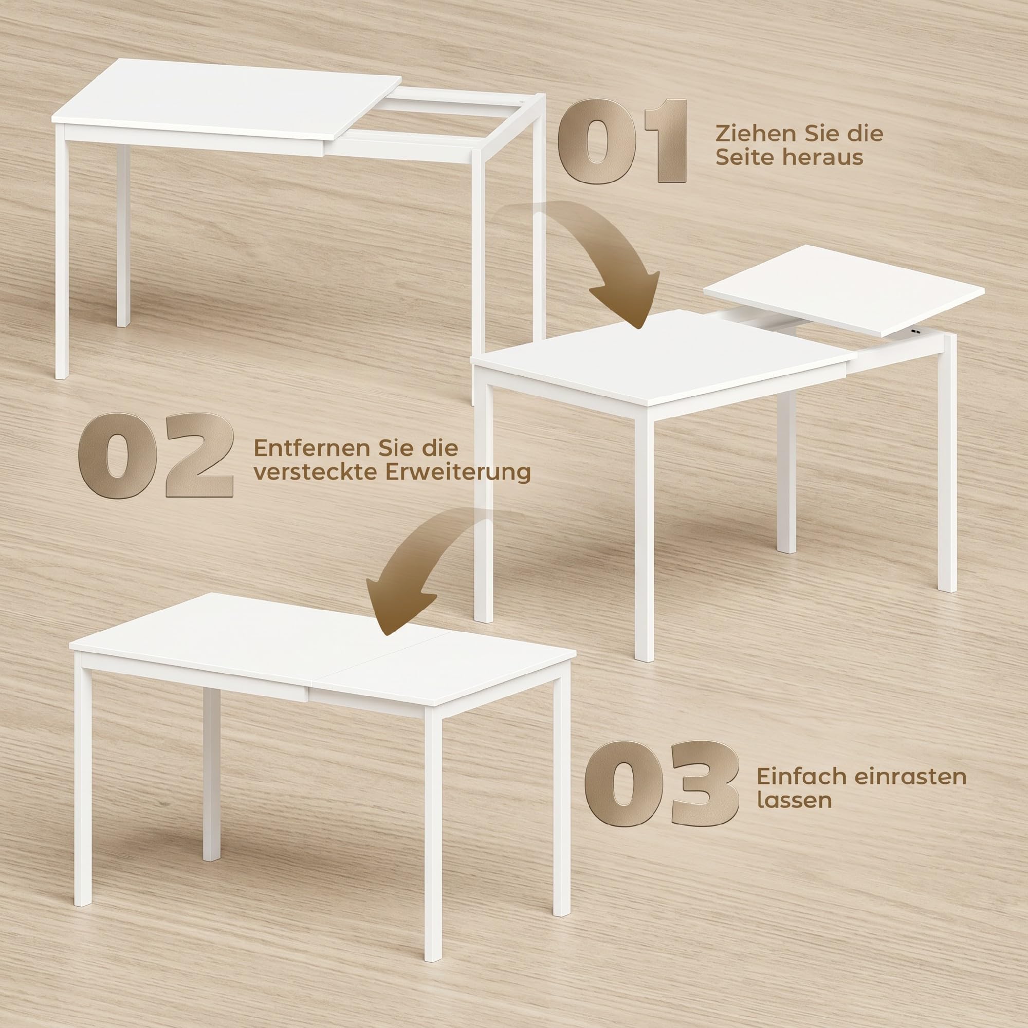 HOMCOM Esstisch Ausziehbar für 4-6 Personen 80/120 x 70 cm Weiß