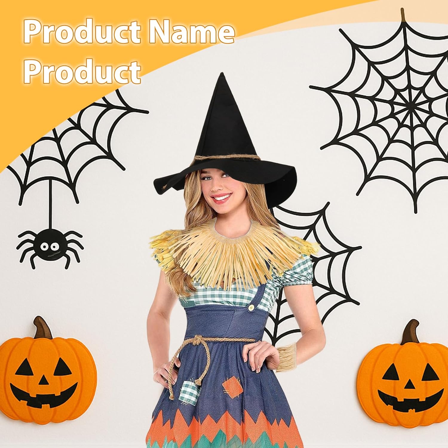 NUMJAW Halloween Scarecrow Costume Women Mens Scarecrow Accessories,Scarecrow Hat Scarecrow Straw Kit for OZ Scarecrow Cosplay Party,Raffia Scare Crow Costume Women Dress Up,One Size Fits All - Image 3