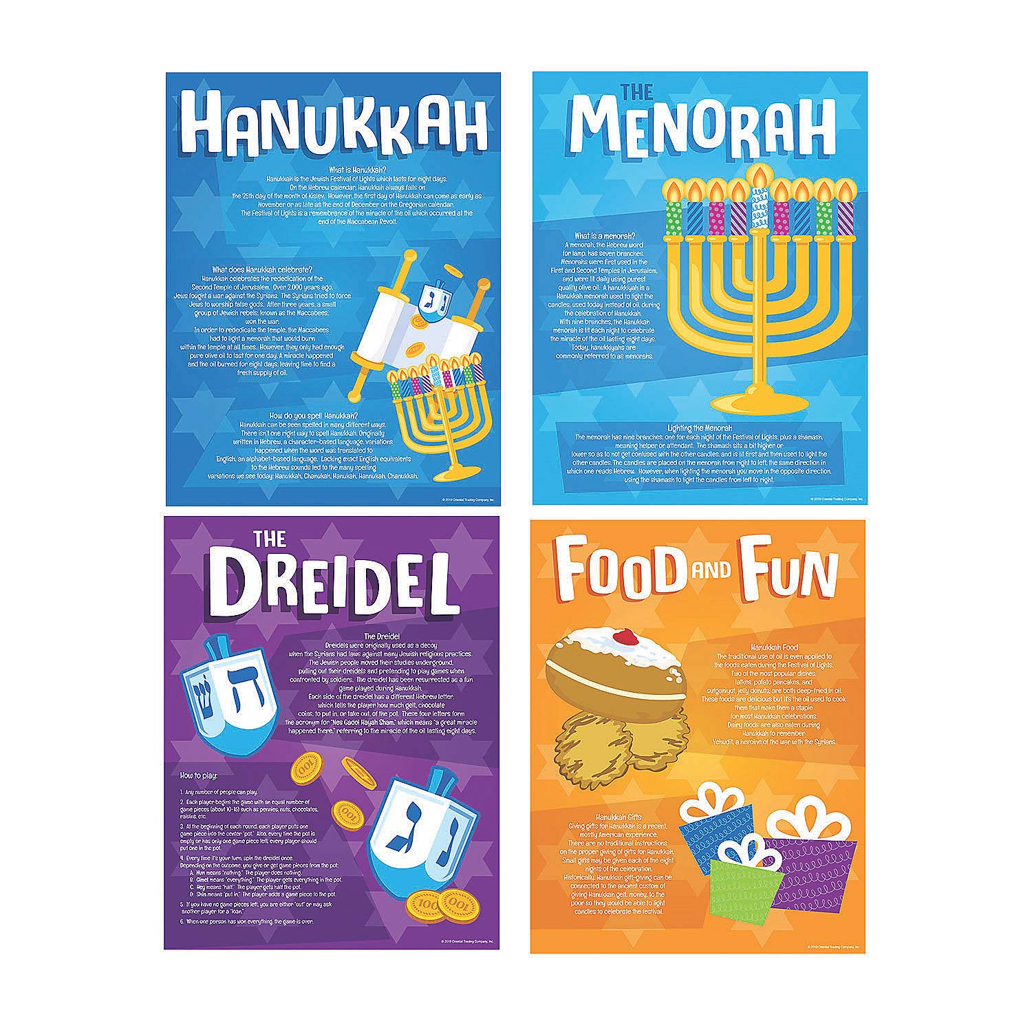 Fun ExpressHannukah Poster Set - 4 Pieces - Educational and Learning Activities for Kids