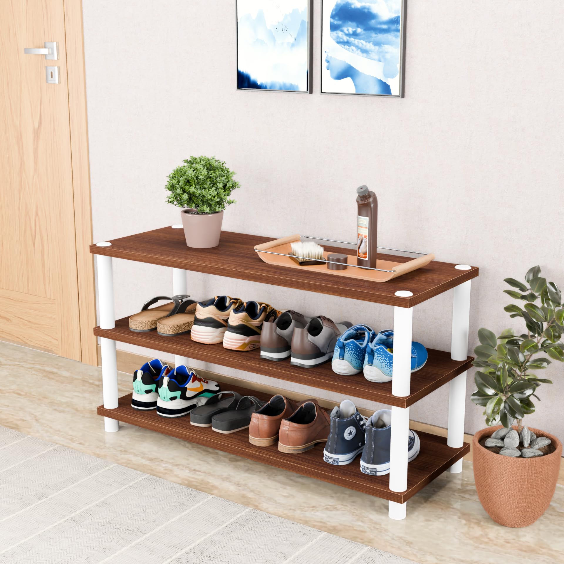 DFC Aeson Engineered Wood Open Shoe Rack with 3 Shelves Storage