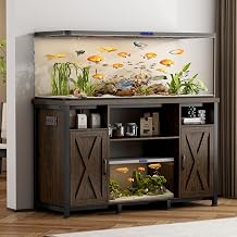 50-75 Gallon Fish Tank Stand with Power Outlets, Heavy Duty Metal Aquarium Stand with Cabinet for Fish Tank Accessories Storage, 52" L x 19.7" W Tabletop, 880LBS Capacity Two-door
