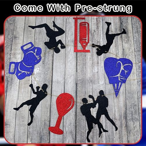 Miniatura 4 de Decoraciones de fiesta de cumpleaños de boxeo – Cartel de feliz cumpleaños de boxeo, decoración de tarta, globos, mantel, pulsera para lucha libre,