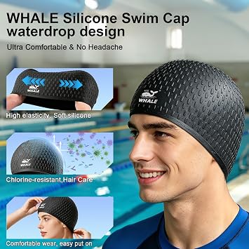Whlae Extra Large Swim Cap, Featuring A Durable Silicone Strap and Waterproof Ear Design, Suitable for Long Hair, Thick Curly Hair and African Braids