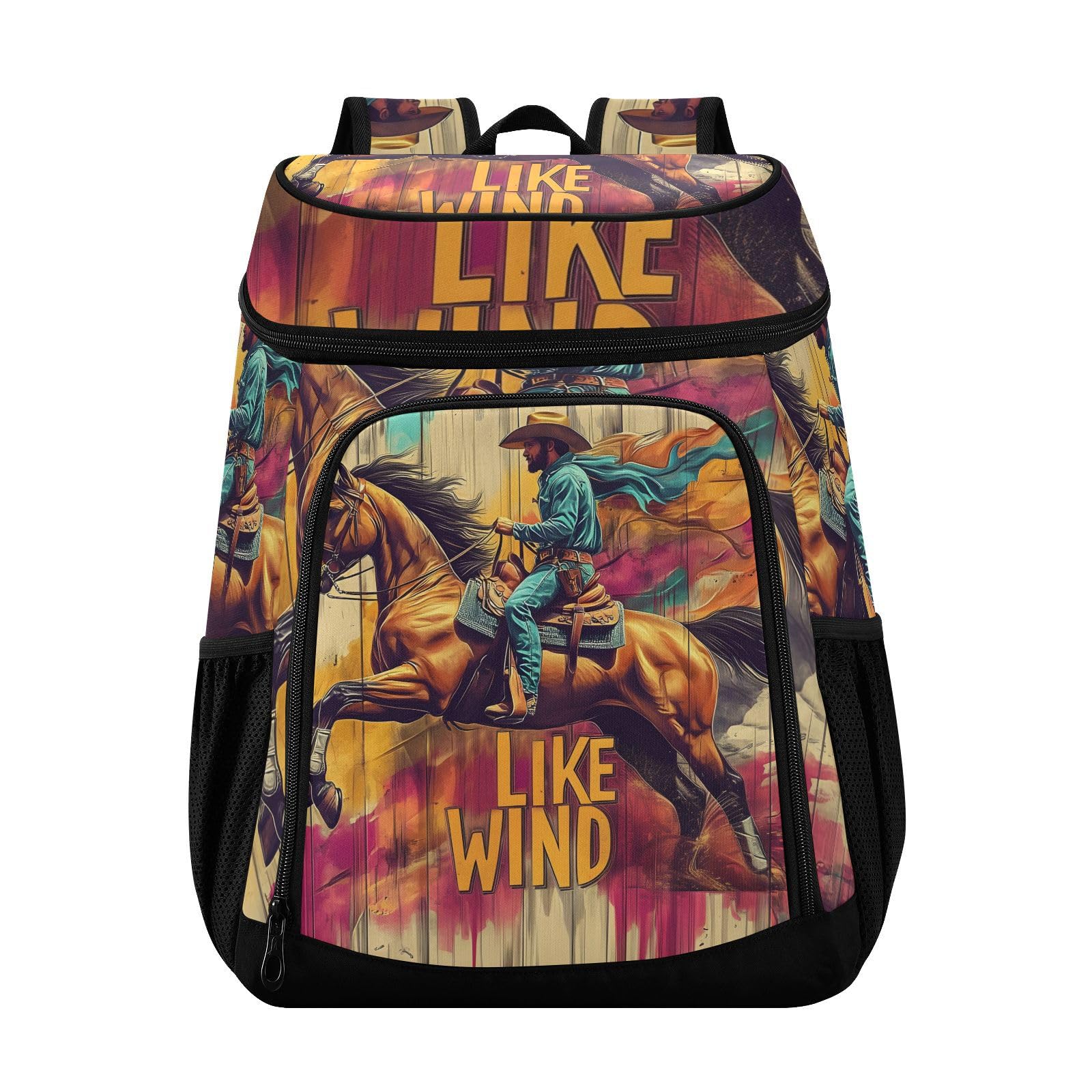 Western Cowboy Horse Wood Cooler Backpack Cooler Insulated Leak Proof Lunch Backpack 36 Cans Waterproof Soft for Men Women Picnic Hiking Camping Beach