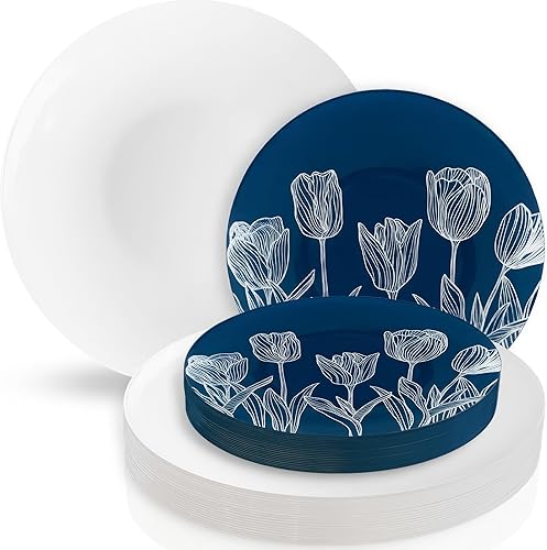 Miniatura 3 de Blue Sky Tulip - Platos combinados orgánicos azul marinoblanco, 10 unidades, juego de platos redondos de plástico desechables de 7.5 pulgadas,