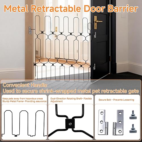 Vista 3 de Barrera retráctil para puerta para mascotas, puerta de perro de 30.7 x 30.7 pulgadas con puerta sin taladrar, puerta retráctil para perros
