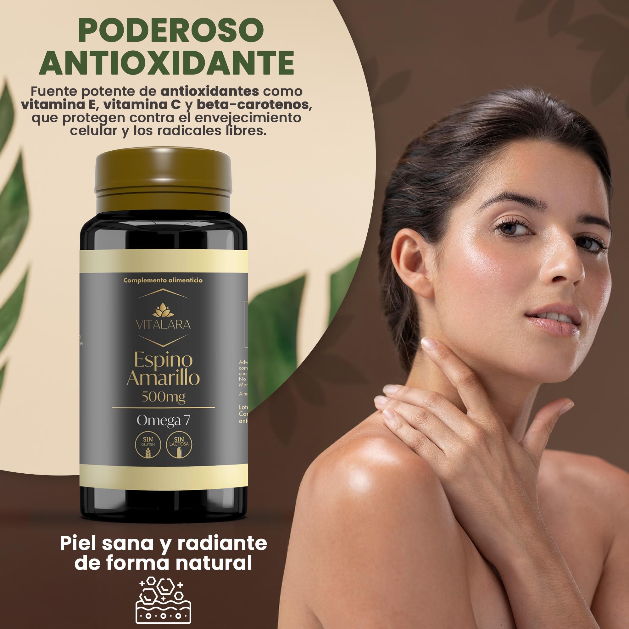 Omega 7 Espino Amarillo para Piel, Mucosas y Sistema Inmune | Aceite Espino Amarillo 500mg | 110 Antioxidantes Capsulas – Sin Gluten y Sin Lactosa | Fabricado en España