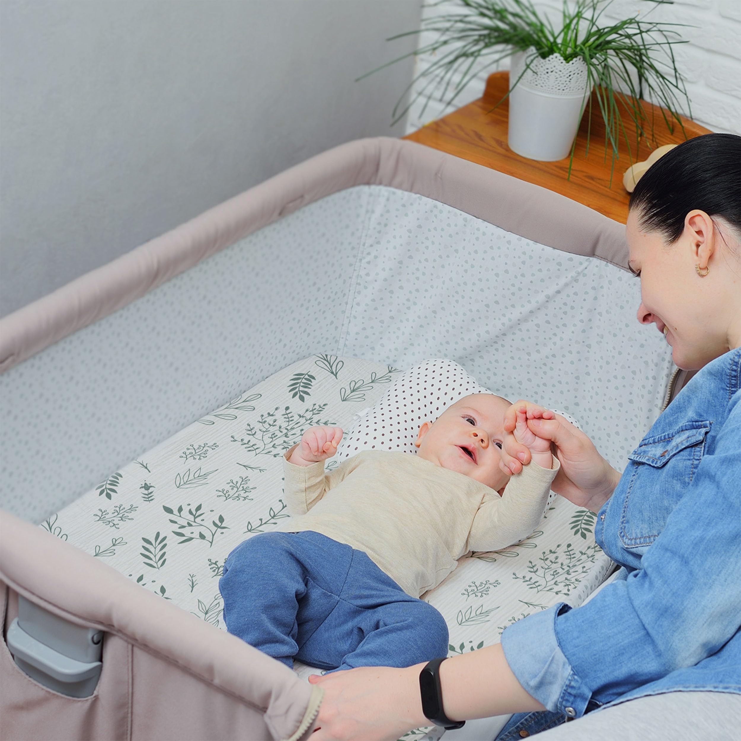 Amazon.co.jp: モスリンミニベビーベッドシーツ、男の子と女の子用の2