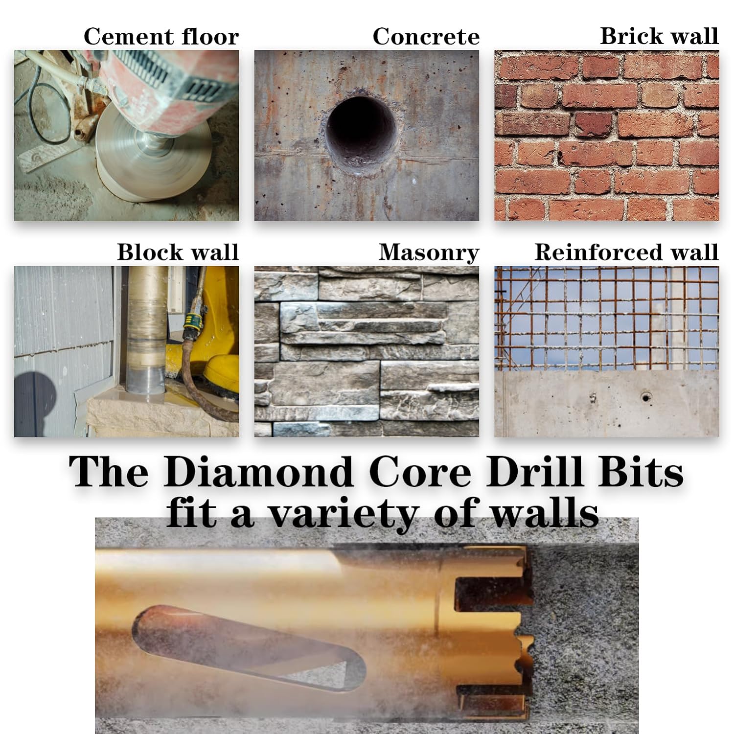 5" Dry Core Drill Bits for Cured Concrete with Rebar Brick Block Masonry etc 12.2in/310mm Drilling Depth，10mm Diamond Segment Height，2 Adapters