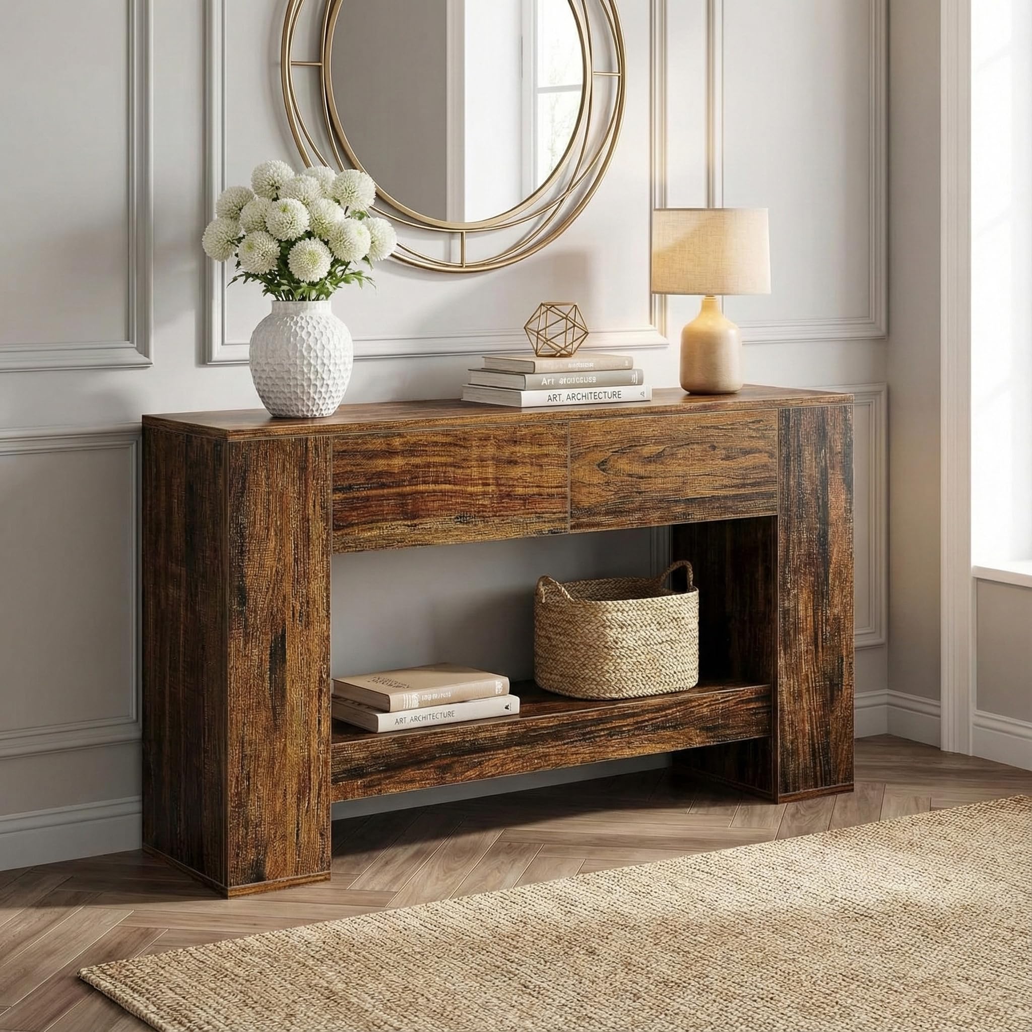 Lailang 140cm Mesa de Entrada, Mueble Recibidor Madera, Consola Estrecha, Aparador Entrada, Muebles Rusticos, 140 x 30 x 85 cm, Rustic Brown