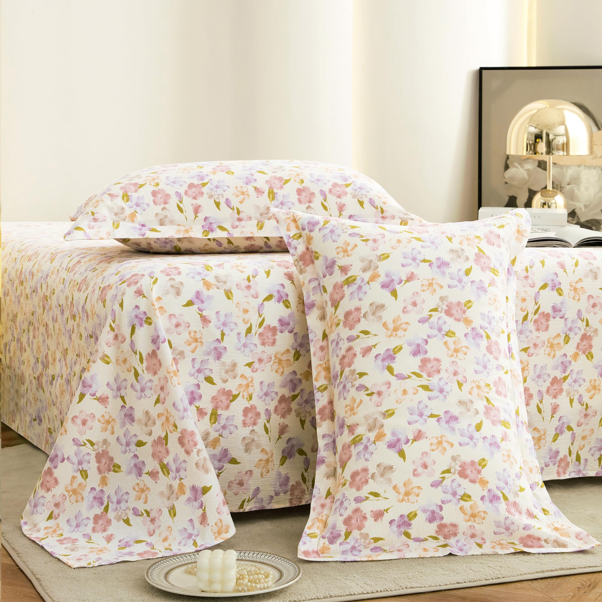 Story@Home King Size Air Cotton Bedsheet 240 TC Flat Sheet with 2 Pillow Covers, Soft & Durable Bed Sheet for King Bed (270 x 250 cm, Floral Print, Multi Color)