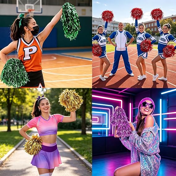 12Pcs Cheerleader Pom Poms, Cheerleading Pom Poms