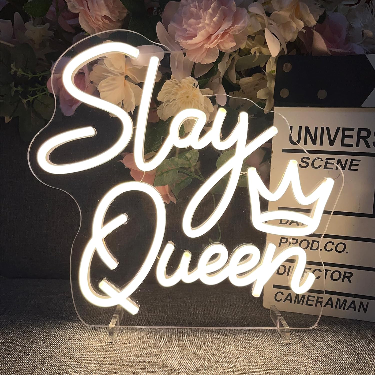 Slay Queen Table Number Neon Sign Desk Lamp Night Light Wedding Letter LED Neon Sign Wedding Table Decorations Neon Light Shop Bedroom Home Room Decor Christmas Party Warm White USB 30×28.2CM
