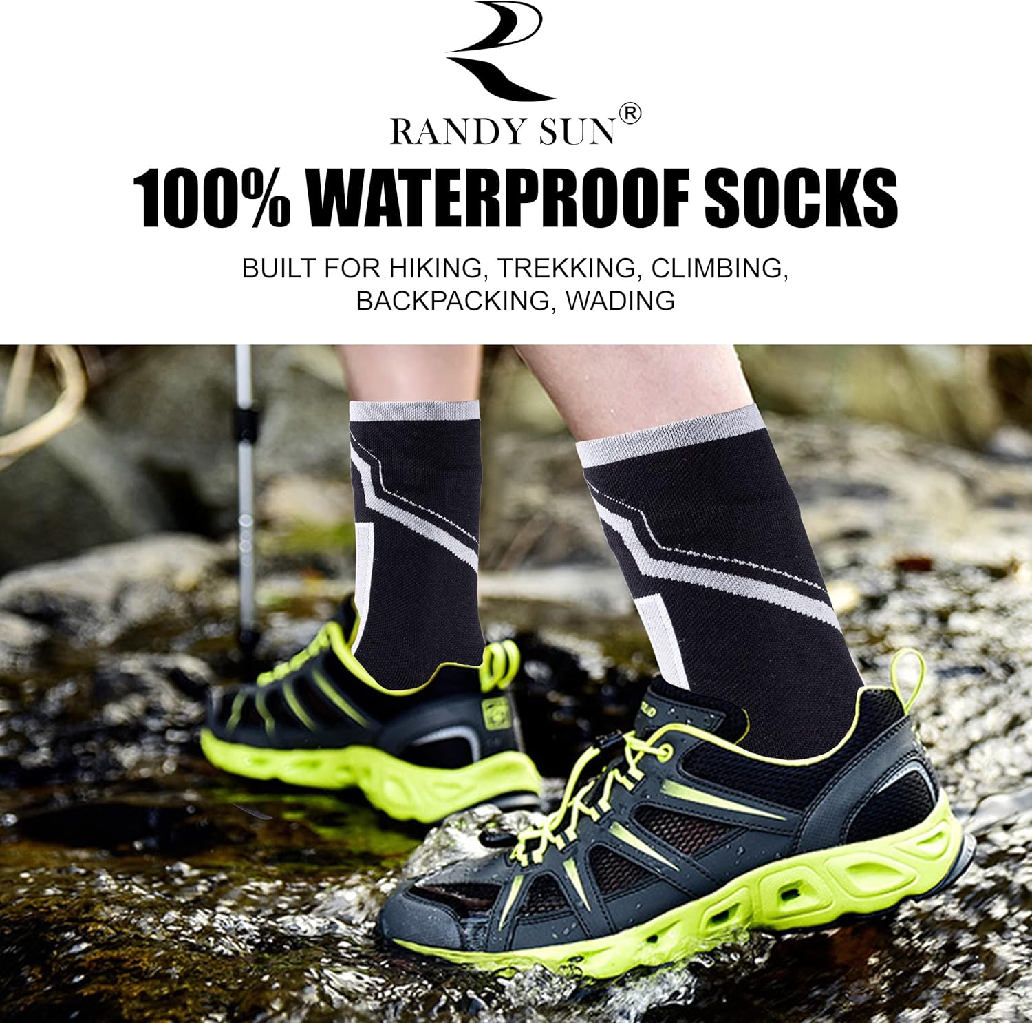 RANDY SUN Waterproof Socks, Unisex Hiking Wading Trail Running Kayaking Crew Socks - Image 3