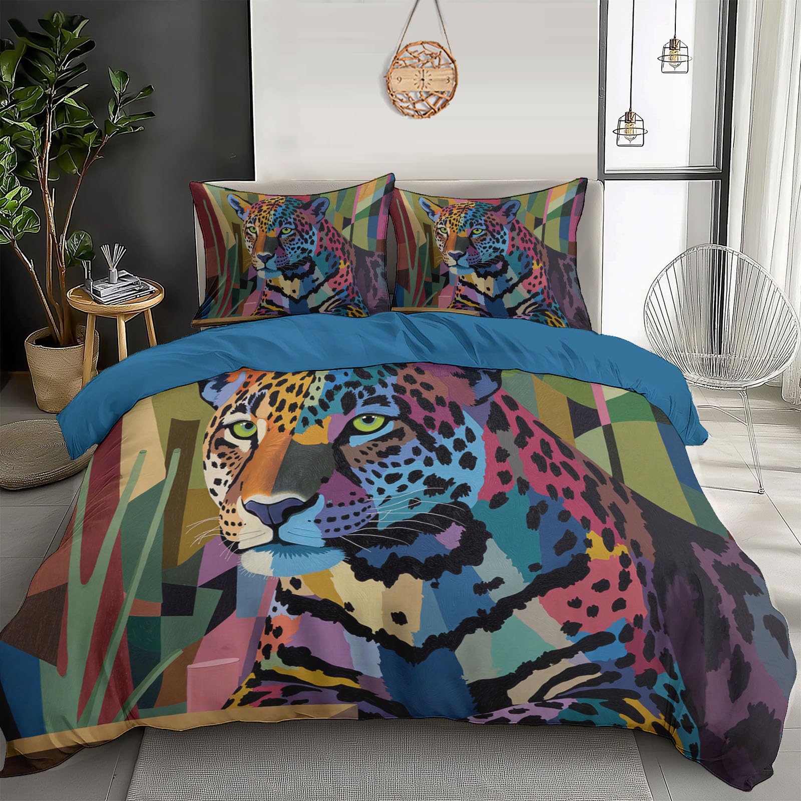 Housse de couette 200x200 anti-plis et facile à laver pour lit enfant motif animal coloré