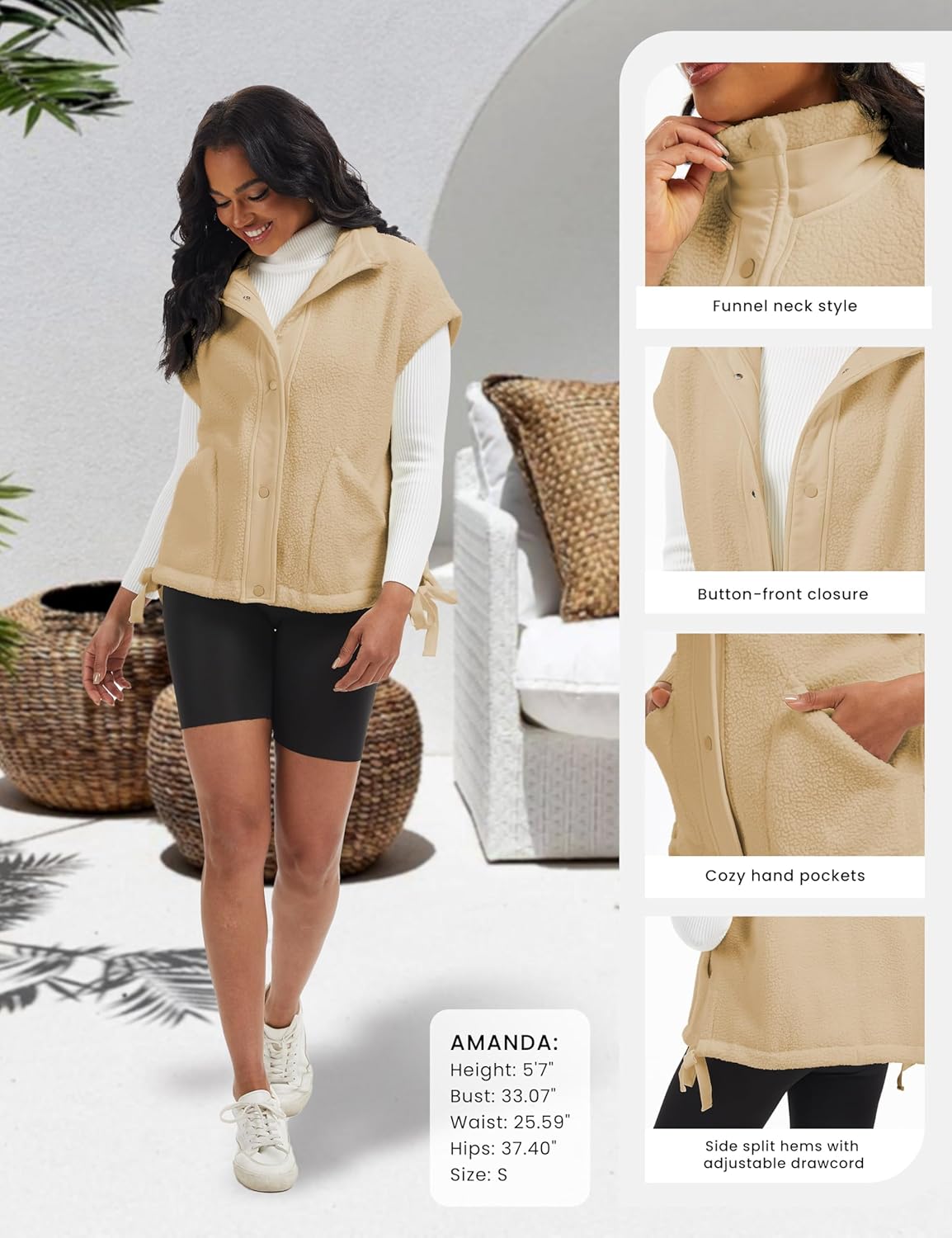 Sherpa Jacket for Women Casual Fleece Vest Oversized Sleeveless Outwear Warm Button Down Gilet with Pockets - Image 6