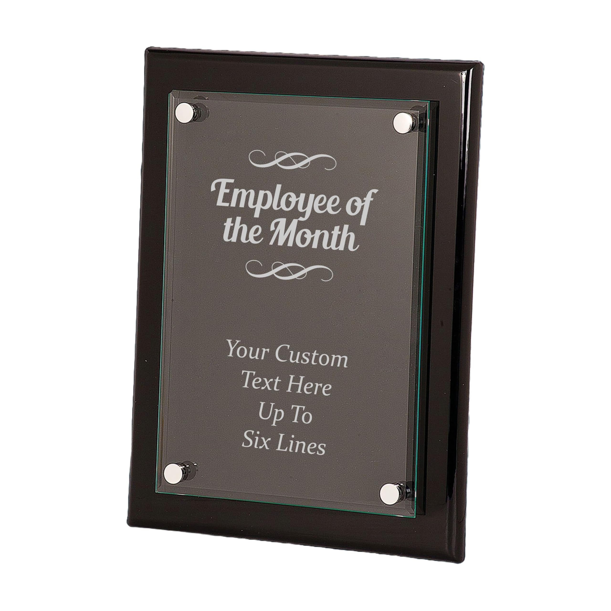 Personalized Employee of The Month Plaque Award, Customizable 8x10 Floating Glass Plaque, Business Awards Custom Text