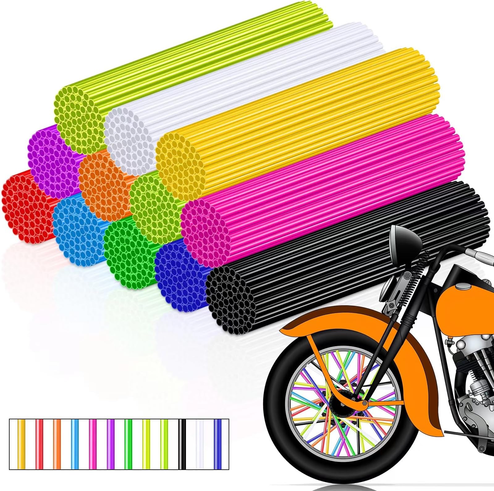 Tallew 216 Pcs Spoke Skins Bike Spoke Covers Decorations Dirt Bike Rim Wraps for Motorcycle Bicycle Wheelchair Accessories for 8-21 Inch Rims(Mixed Colors)