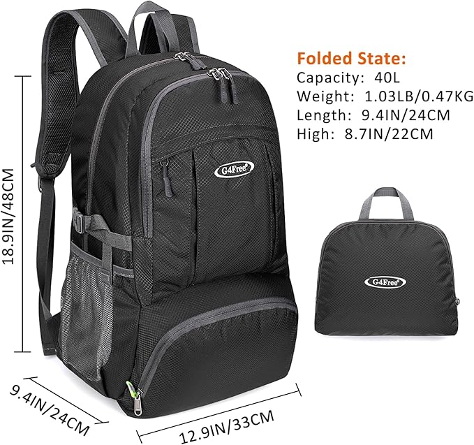 Mochila Senderismo G4Free 40L Impermeable Ligera Plegable miniatura 4