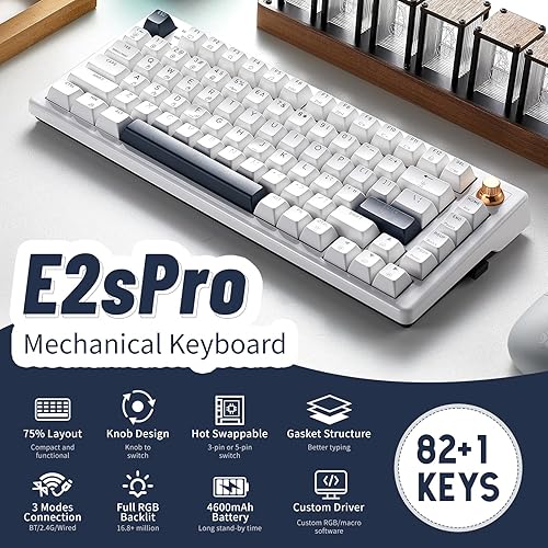 Miniatura 2 de Teclado mecánico inalámbrico con reposamuñecas, teclado personalizado intercambiable en caliente con perilla, retroiluminación RGB, interruptores