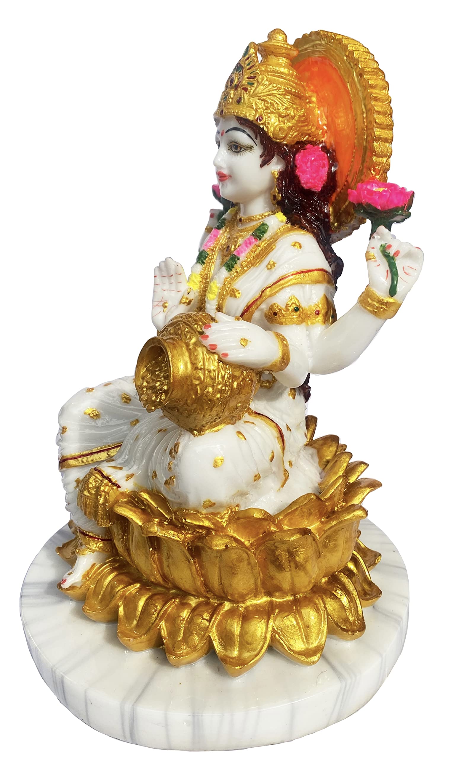 KRISHNAGALLERY1 Marble Lord Laxmi ji Murti Laxmi MATA Devi Murti Statue Idol for Pooja Health Wealth Good Luck Money, Golden Big Large Size 13 Inch 1 Feet 1
