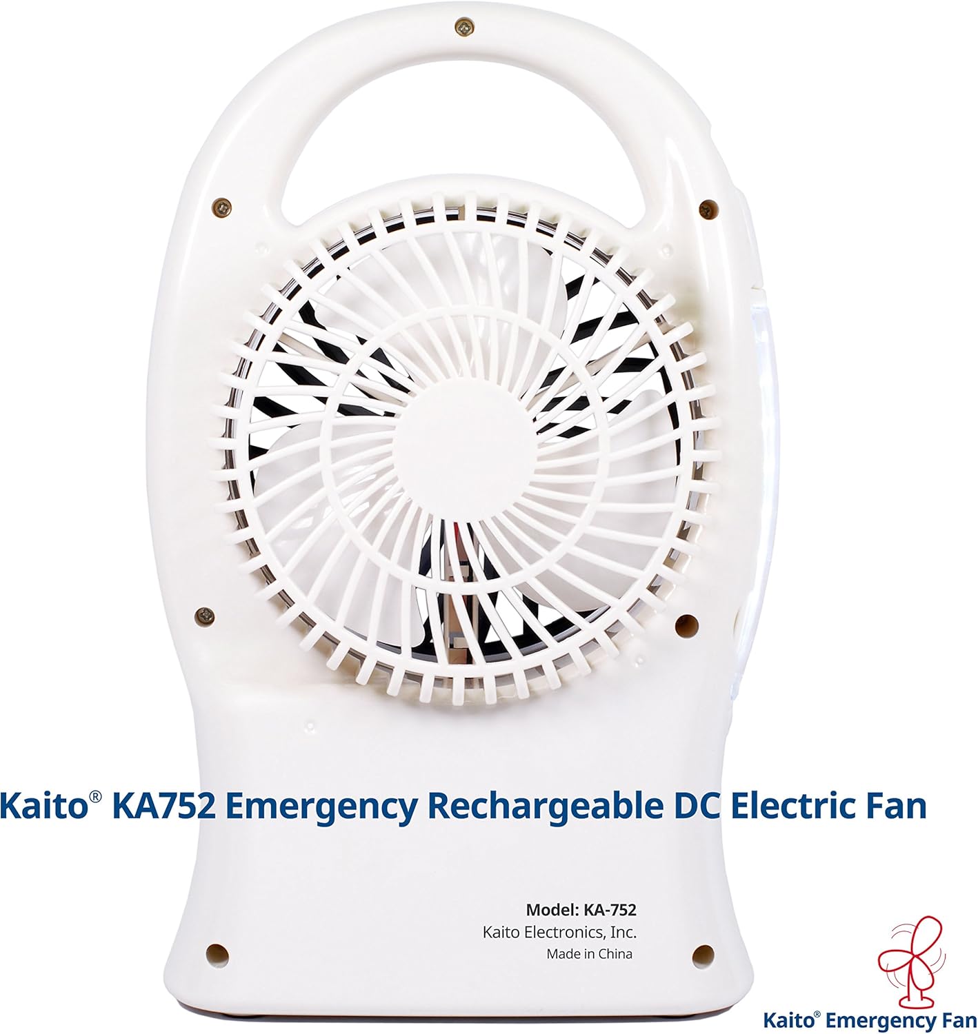 Kaito Portable Electric Fan 3-in-1 KA752 Rechargeable 5" 2-Speed Battery-Powered Personal Fan with Scan FM Radio & 24-LED Camping Lantern