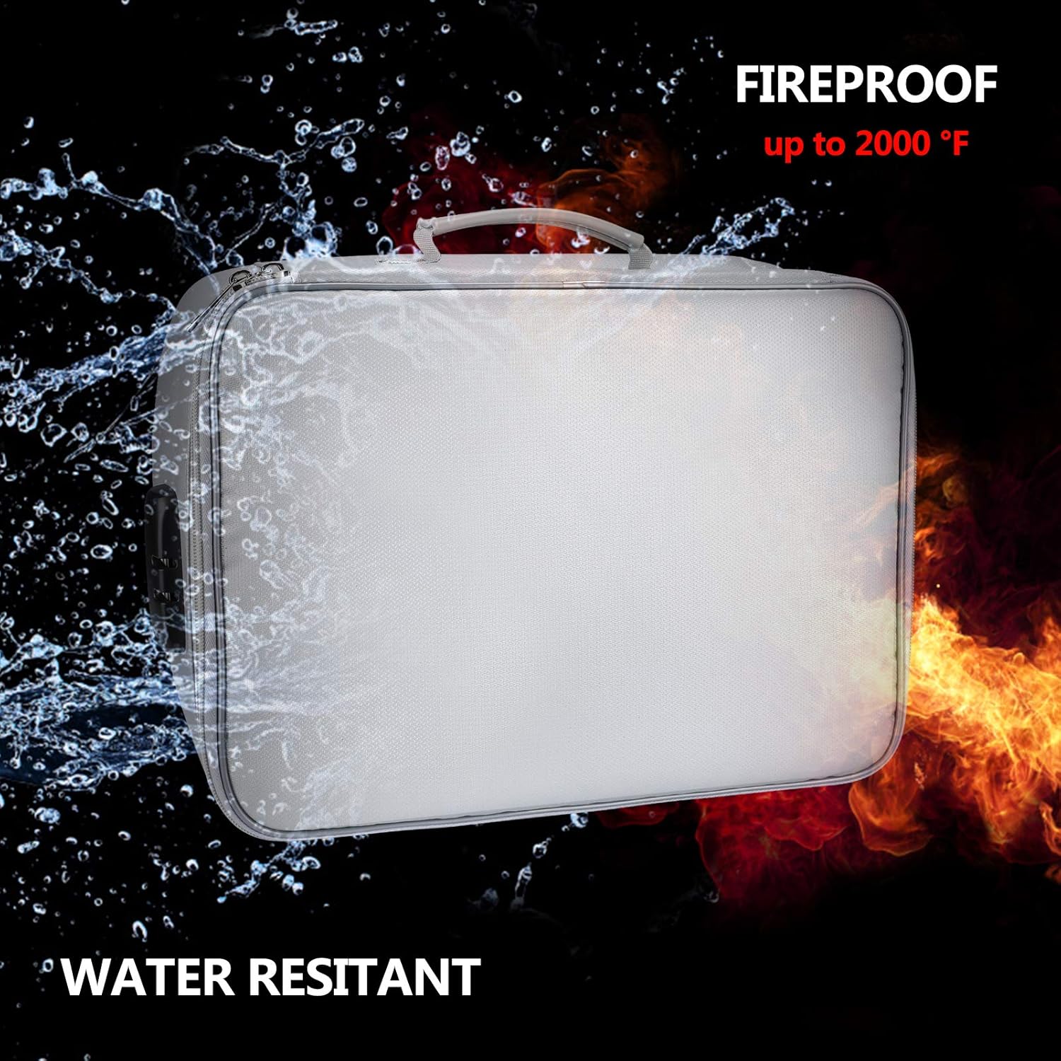 SMART CARRIE Fireproof Document Bags with Lock, 15"x11"x4" IPX4 Waterproof File Organizer, Storage Safe Bag for File Passport Cash Card (Silver) - - 