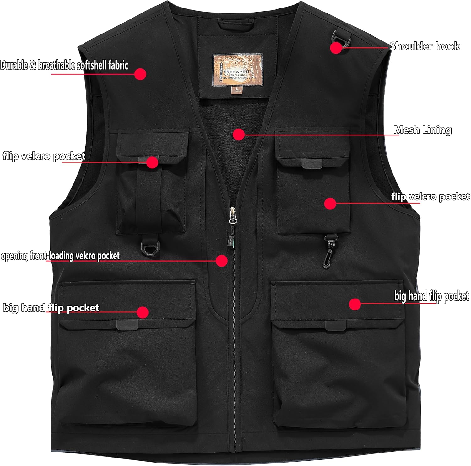 Men's Softshell Fishing Vest Outdoor Lightweight Waistcoat Waterproof Utility Cargo Sleeveless Jacket