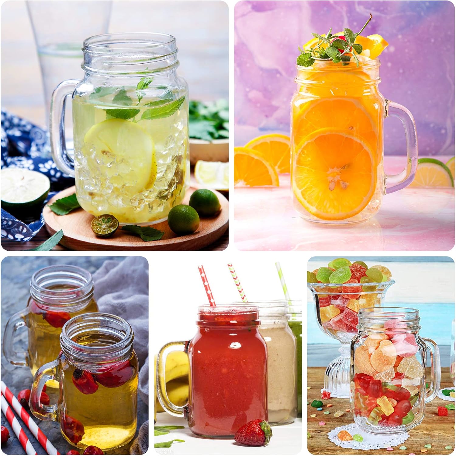 8oz Mason Jar Mug with Handle and Golden Lids,Set of 12 Old Fashioned Drinking Glass for Beverages, Decoration, Storage, Party Favors, Cocktails, Floats, Centerpieces and more - Image 4
