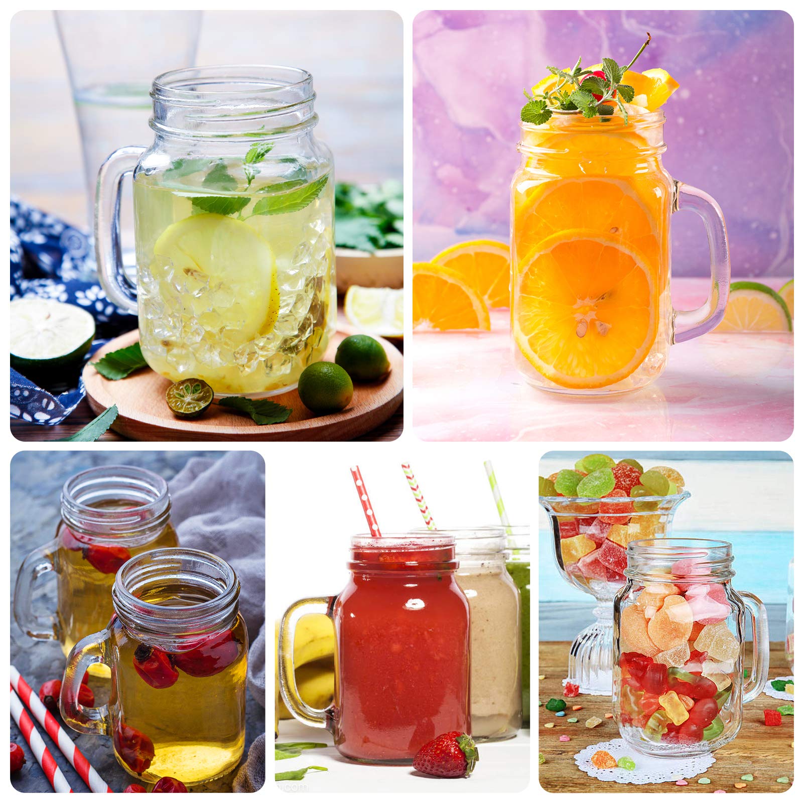 Amazon.com: Mcupper 8oz Mason Jar Mug with Handle and Golden Lids,Set of 12  Old Fashioned Drinking Glass for Beverages, Decoration, Storage, Party  Favors, Cocktails, Floats, Centerpieces and more : Home & Kitchen