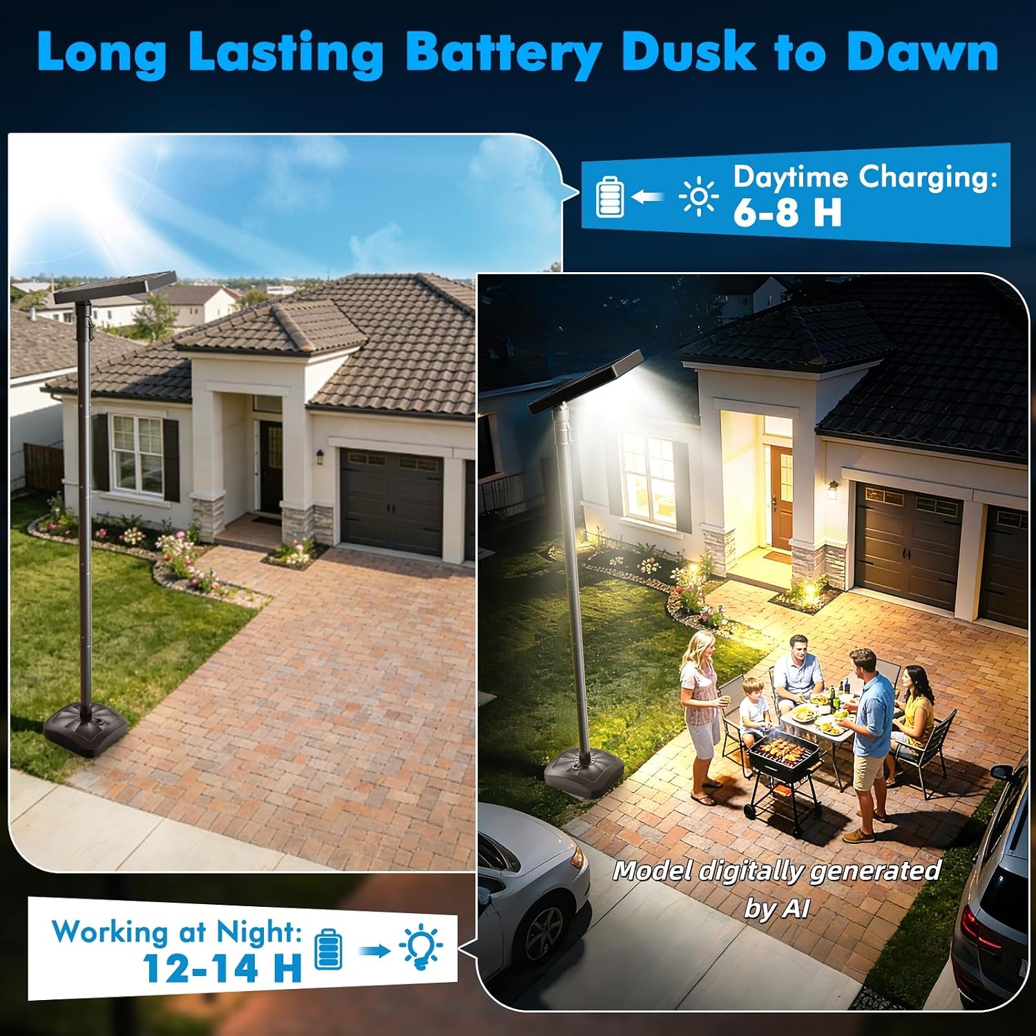 102" Solar Outdoor Street Lights with Pole & Remote, Removable IP65 Waterproof LED Solar Flood Motion Post Light, Dusk to Dawn Solar Floor Lamp for House, Yard, Garden, Patio, Lawn, Garage, Driveway thumbnail