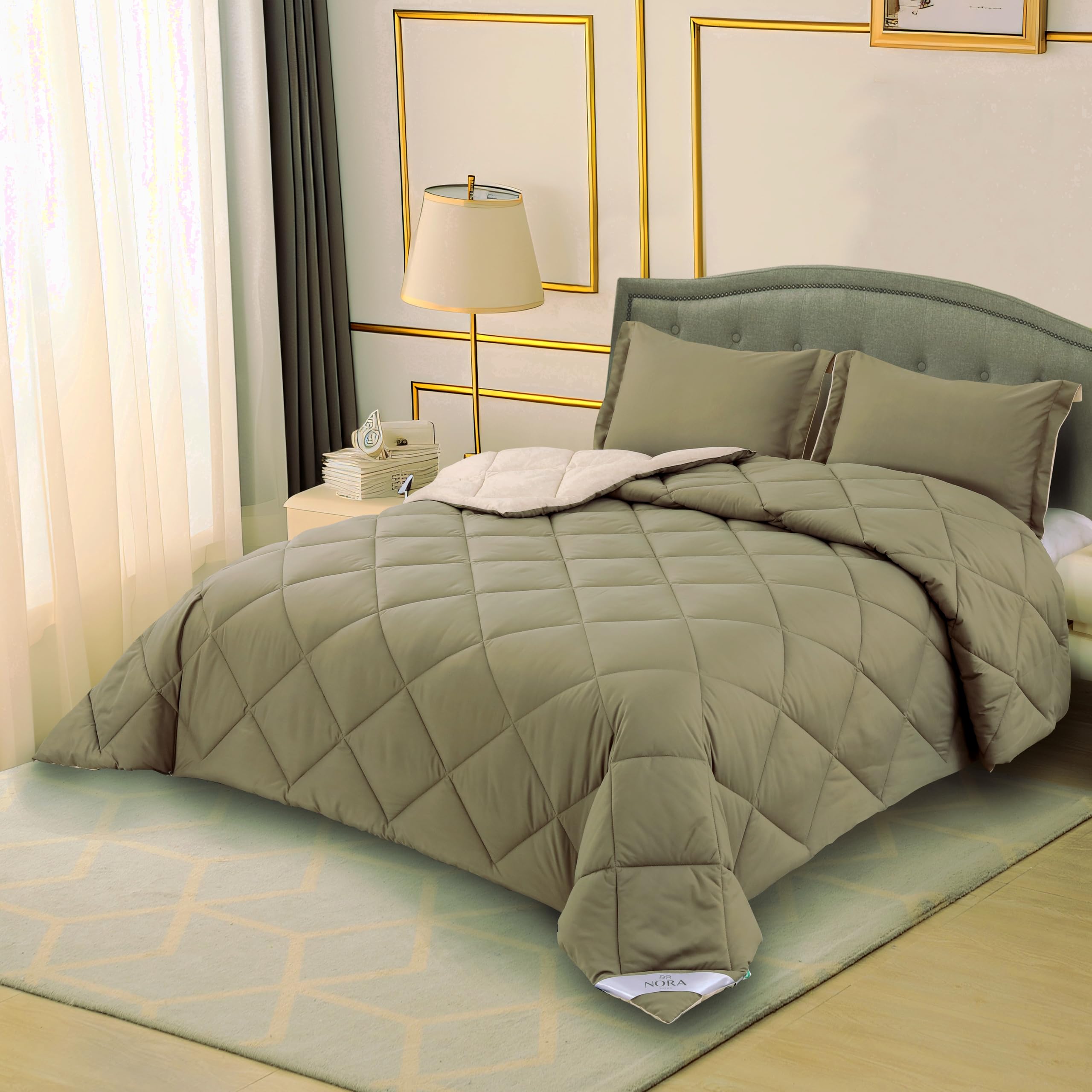 NORA HOME Edredon Cama 150 Beige Reversible. Nivel Térmico Muy Alto 4.5/5. 400 gr/m² Fibra 3D. Antiácaros. Antibacterias. Relleno Nordico Invierno 250x260. Certificado Oeko-Tex - Bicolor