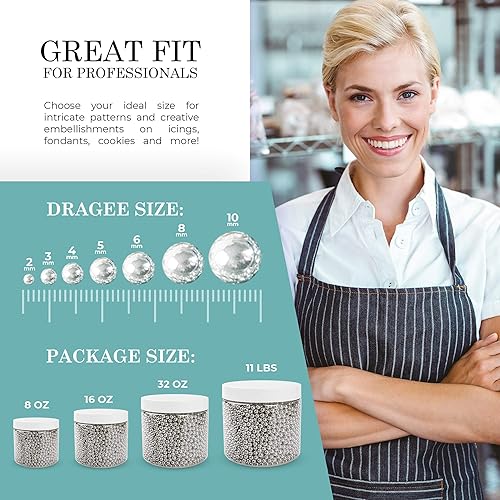 Miniatura 6 de O'Creme Suministros de decoración de pasteles de grageas plateadas para panaderos galletas, cupcakes y glaseados, decoración de chispas de esfera