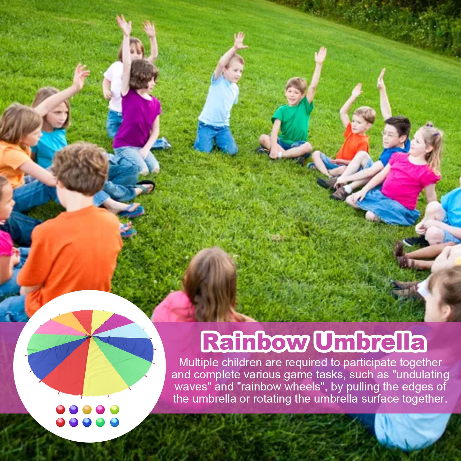 Kids Parachute - Cooperative Group Juego De, Juego De Paracaídas Multicolor con Pelotas | De Paracaídas De Gimnasia De 6 Pies, Actividades De Coordinación De Trabajo En Equipo De