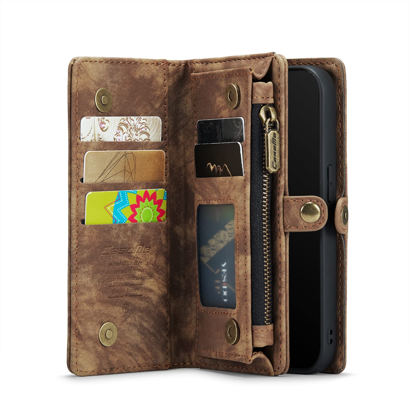 LTLGHYL Custodia a portafoglio per iPhone 13 Mini/13/13 Pro/13 Pro Max, custodia in pelle con cavalletto antiurto in TPU interno con porta carte di credito, chiusura magnetica, marrone, 13pro max 6,7