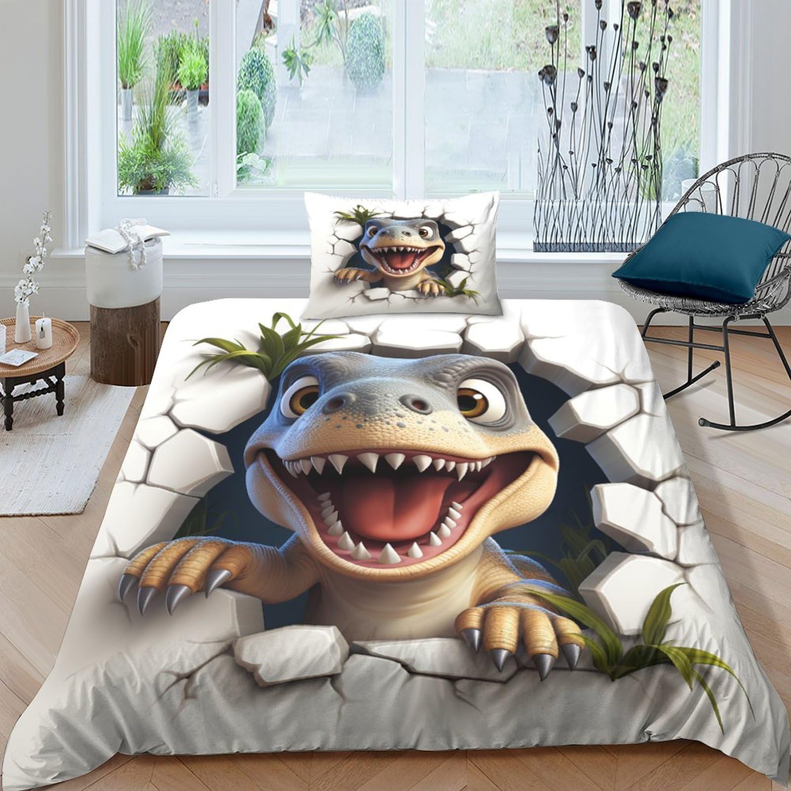 Housse de couette 135x200 cm dinosaure respirante contre la transpiration