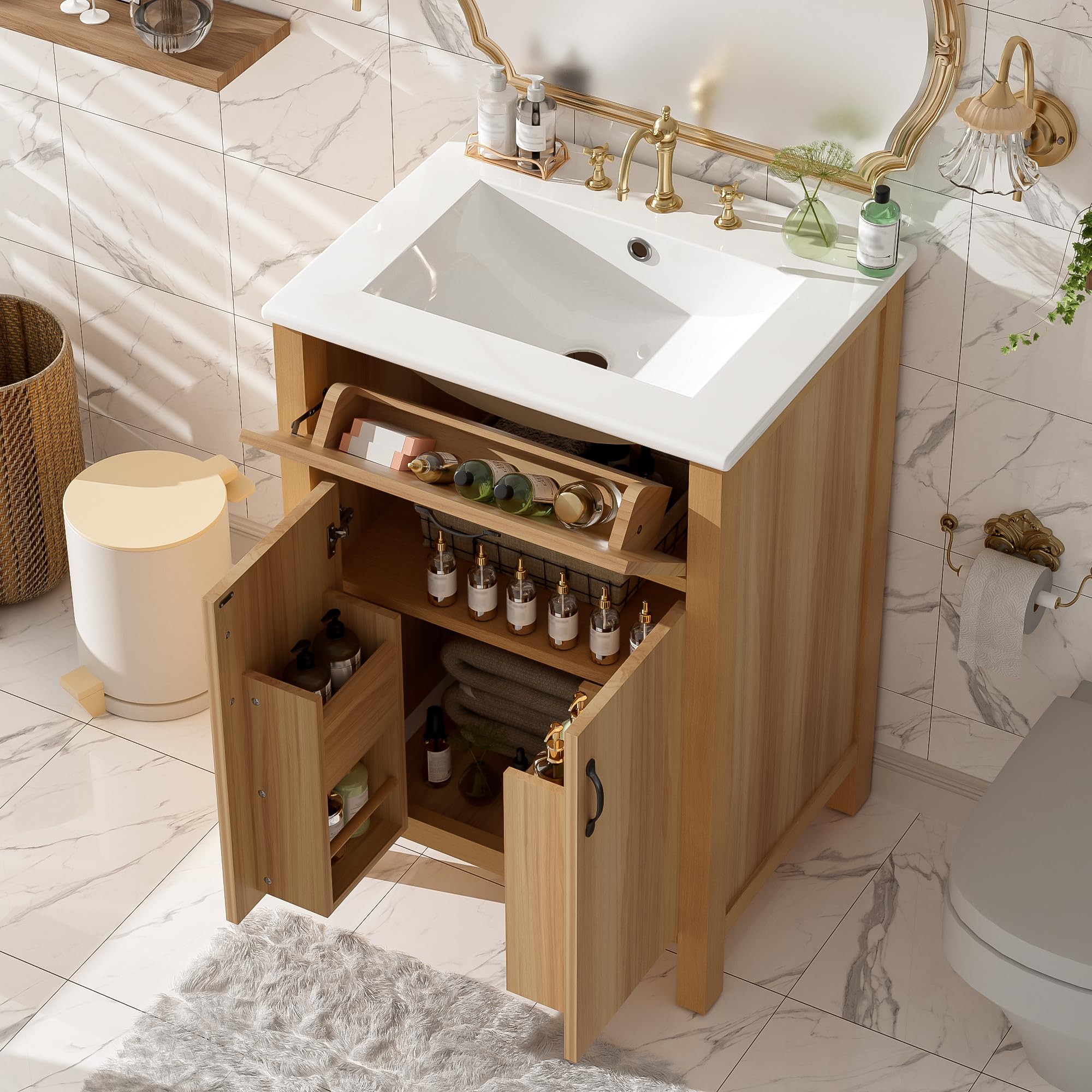 Linique 24 inch Bathroom Vanity with Solid Wood Frame