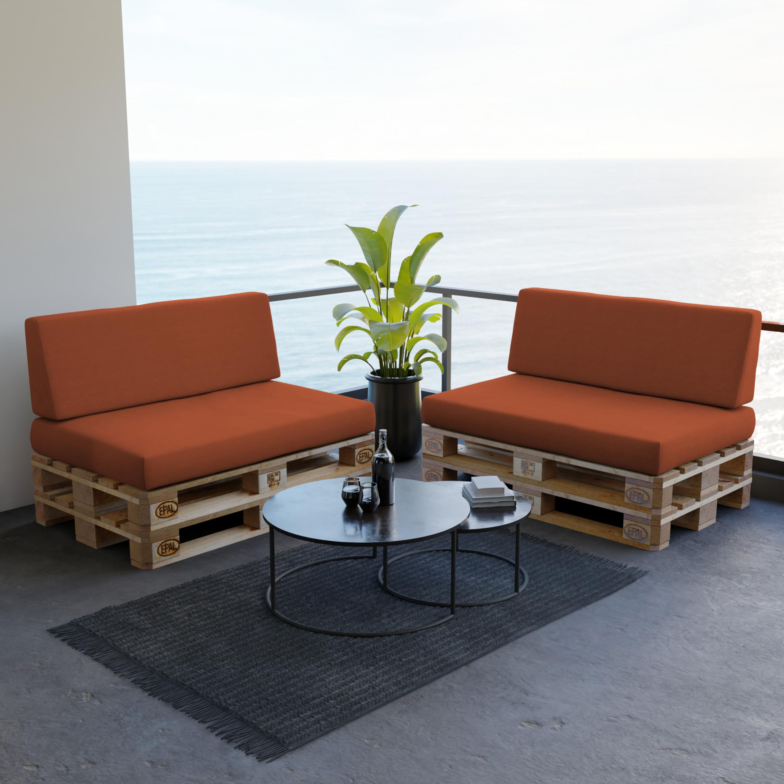POKAR Euro Pallet Seating Set of 2: 1x seat cushion 120x80cm + 1x back cushion 120x40cm, cold foam, removable covers, Home Garden Furniture DIY, indoor outdoor pillow, without pallets, Beige — view 187
