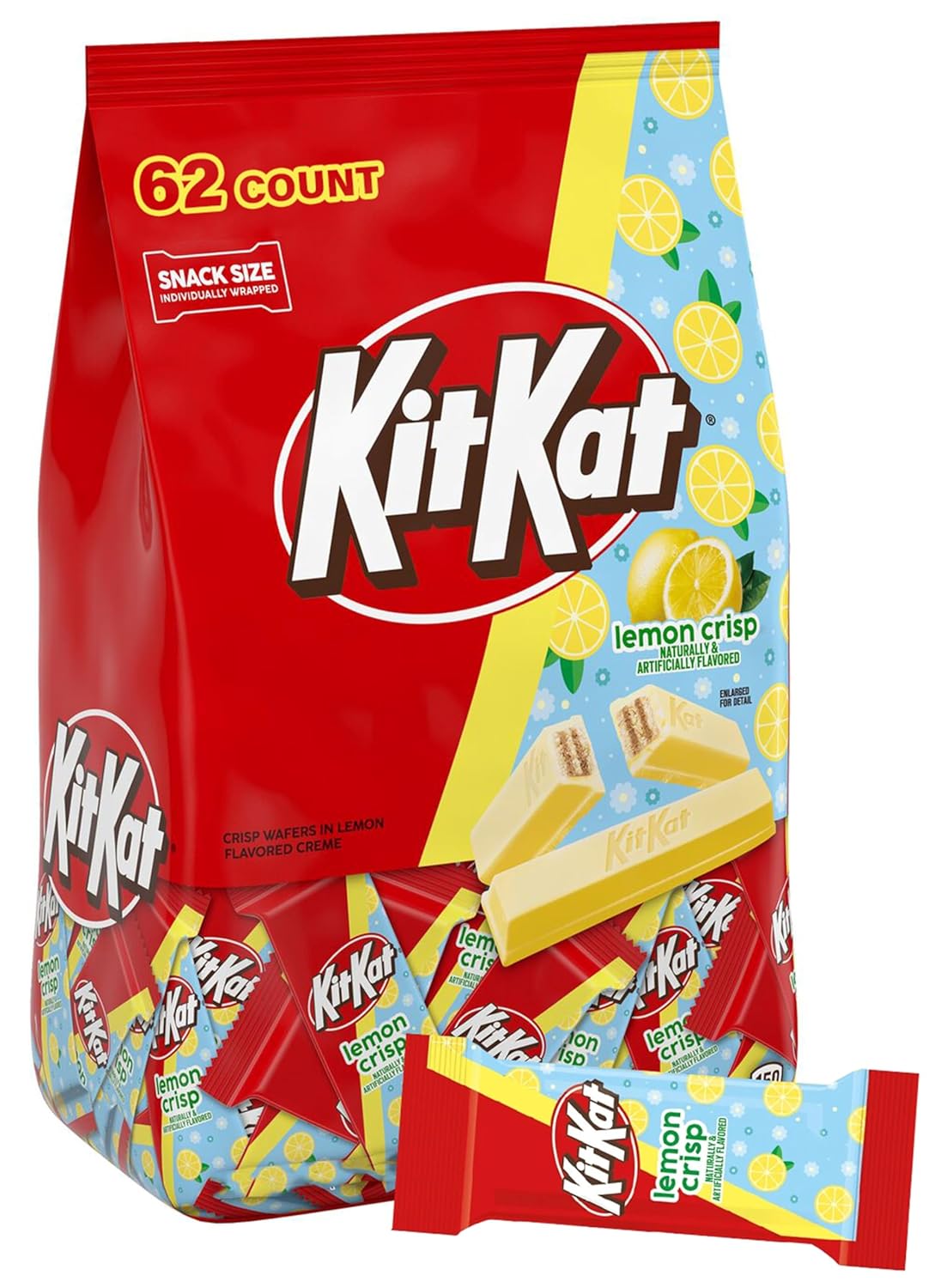 KIT KAT Lemon Crisp Wafer Candy, Snack Size Individually Wrapped Bars, Refreshing Lemon Flavored Creme with Crispy Wafers, Bulk Candy Bag, Approx. 62 Pieces, Easter & Spring Treats