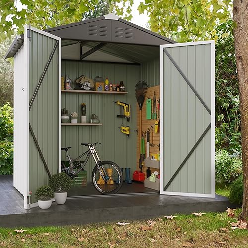 Miniatura 2 de JUMMICO Cobertizo de almacenamiento de metal para exteriores, cobertizo de metal de 6 x 4 pies con puerta con cerradura, cobertizo de herramientas
