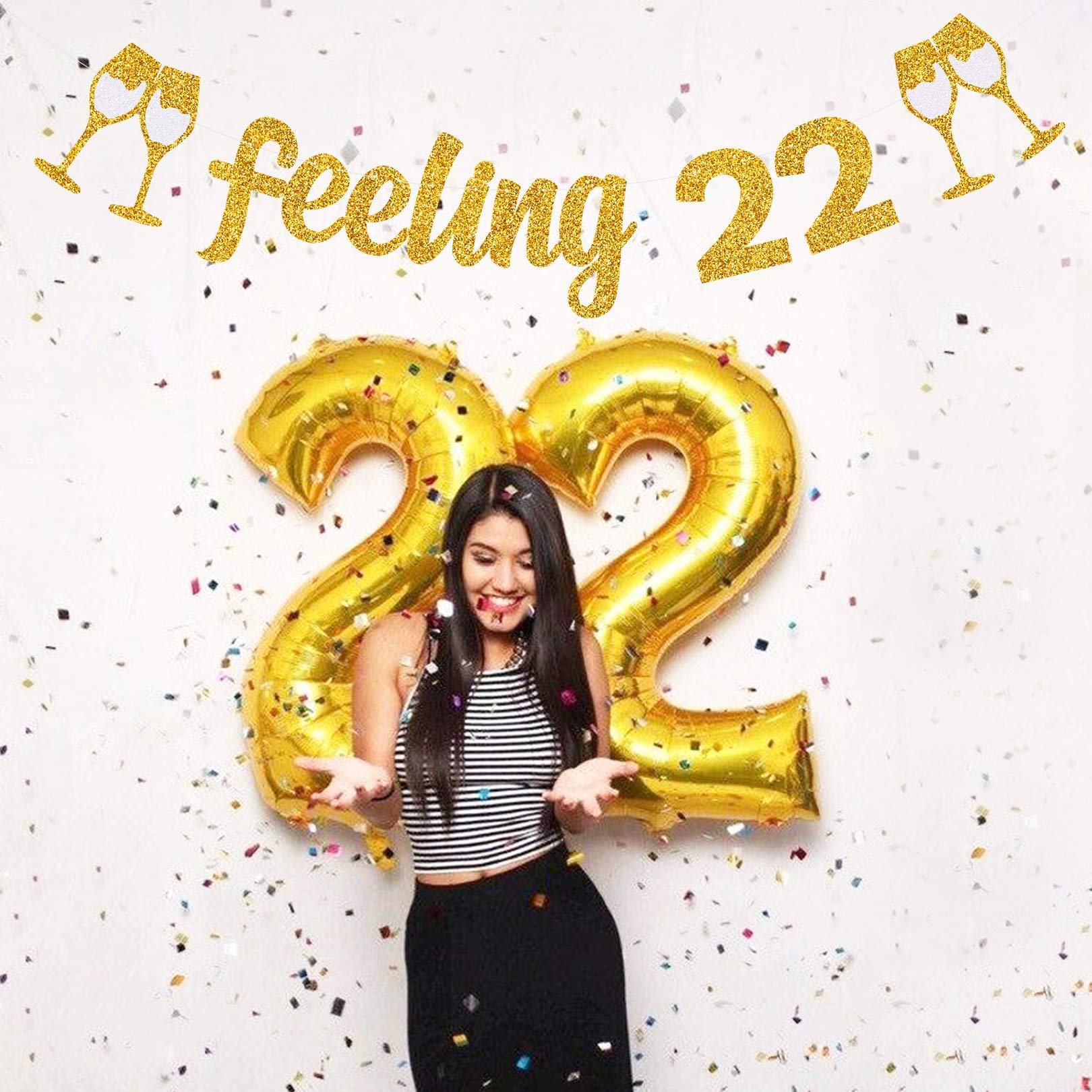 Festiko Feeling 22nd Birthday Banner Beer Theme Party Decoration Supplies for Boys Girls Adults Birthday Anniversary Drinking Age Celebration Party Decor Hanging Banner Photo Booth Props Glittery 3