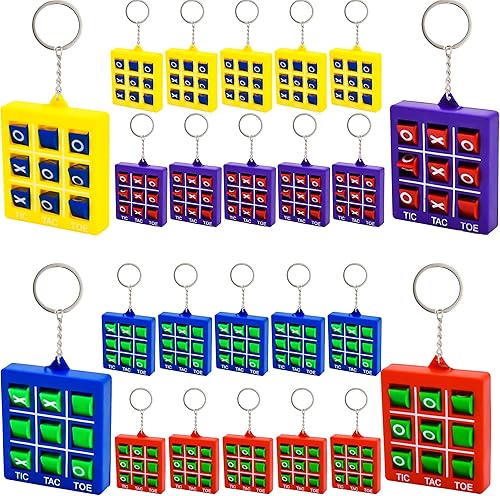Paquete de 24 llaveros Tic-Tac-Toe para juego de Tic-Tac-Toe, mini portátil de bolsillo para juegos de mesa de bolsillo Tic Tac Toe llavero para