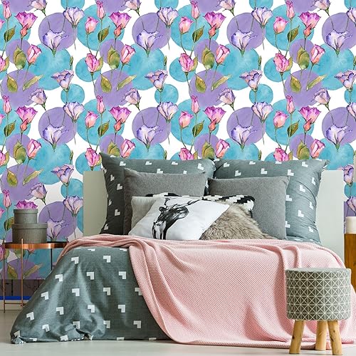 Miniatura 6 de BaoHArtHome Papel tapiz floral para despegar y pegar, papel tapiz de contacto morado y rosa, moderno, extraíble, para dormitorio, baño, apto para